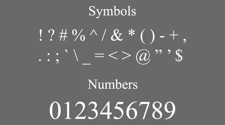 Times New Roman Font Symbols