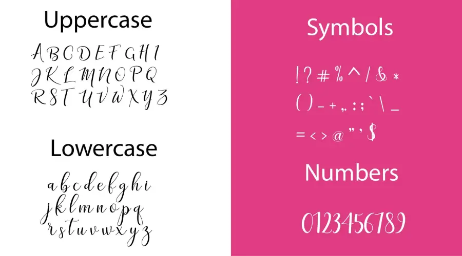Adaline Script Font Characters View