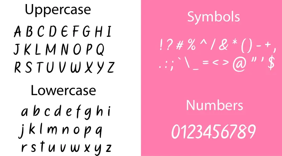 Mother's Touches Font Characters View