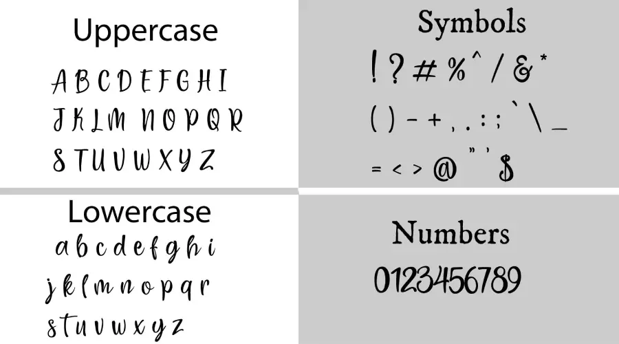Desrie Script Font Characters View