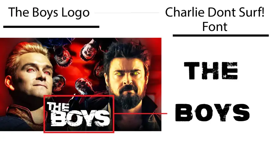 The Boys TV Show Logo vs Charlie Don't Surf! font similarity example