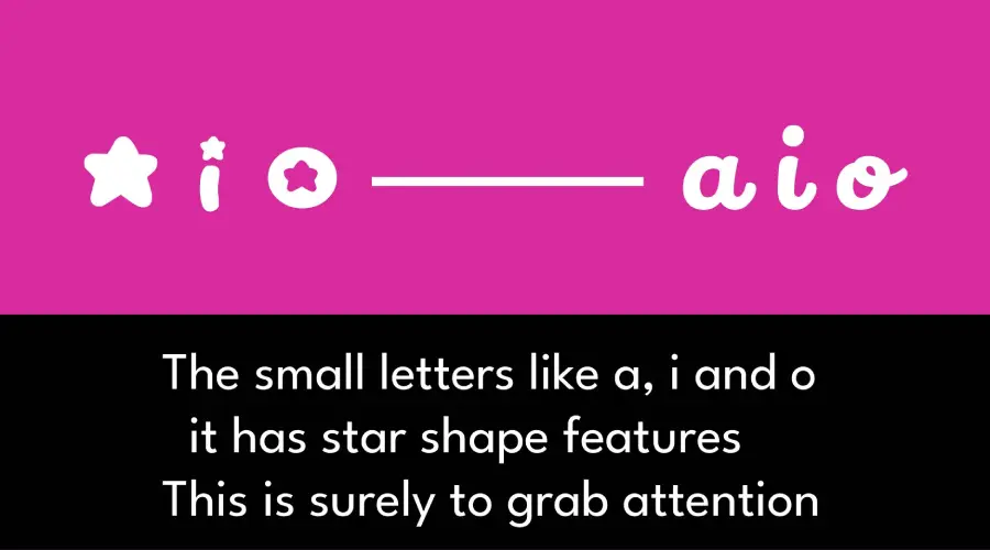 Starborn Font Characteristics and star shape design in a, i and o small letters