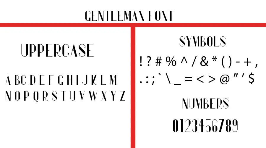 Gentleman Font Characters and Symbols