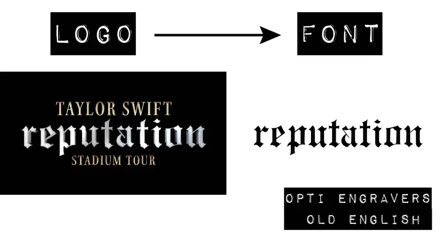 reputation logo vs OPTI Engravers Old English Font Similarity Example
